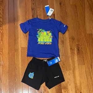 Adidas Black Shorts with Blue and White Accents